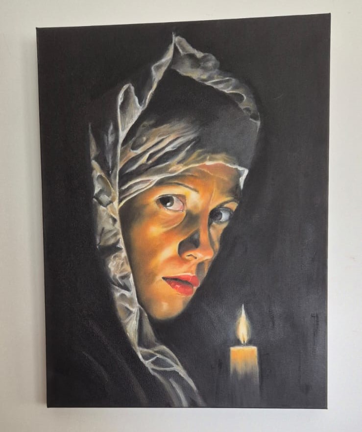 Lady with candle by Carolien Hodge, original art from Aruba